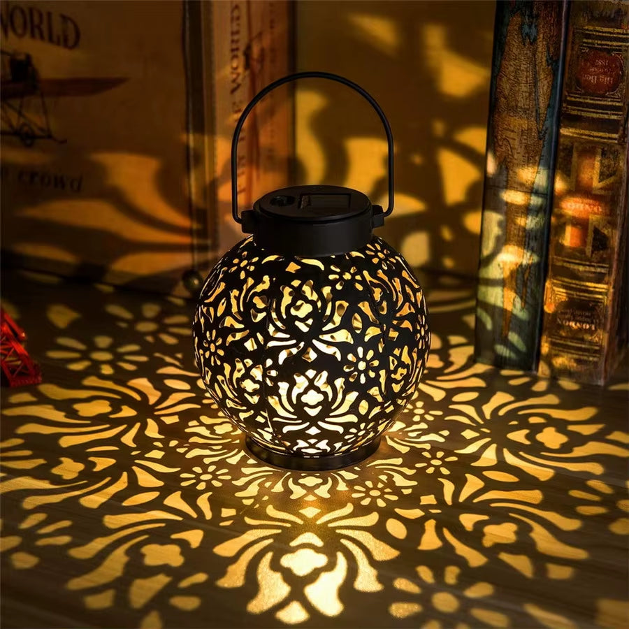 Outdoor Garden Solar Light Iron Art Hanging Light Hollow LED Landscape Light Garden Decoration Projection Light Waterproof