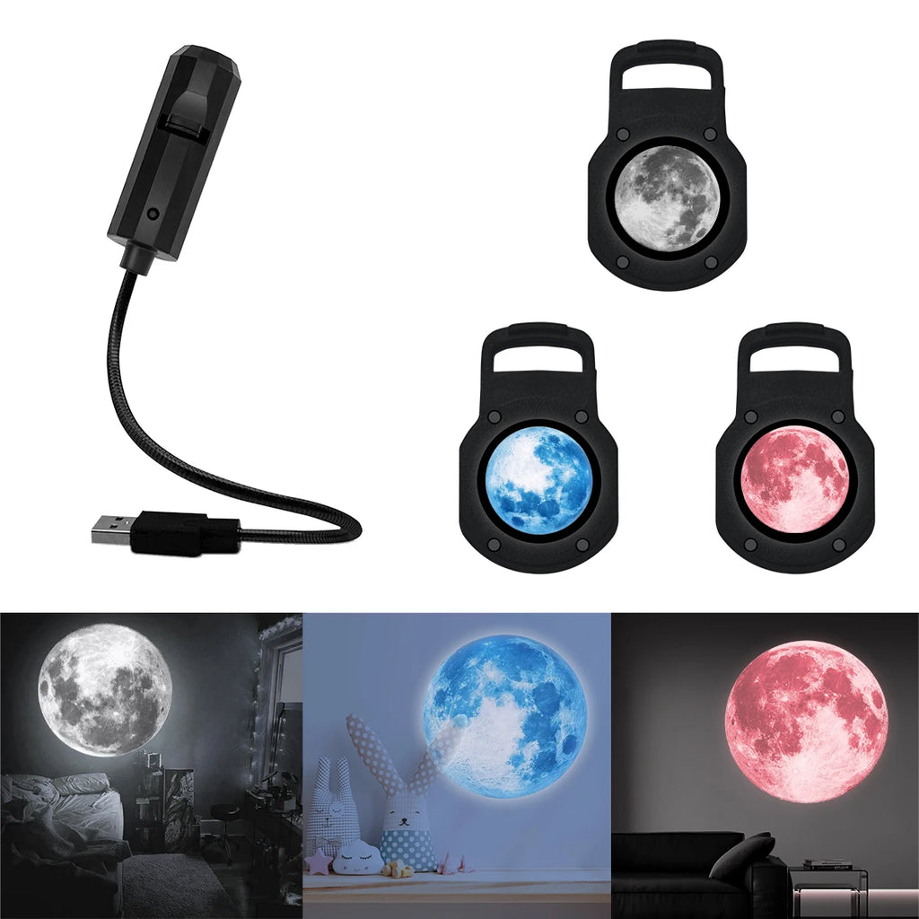 Three-Color Moon-Changeable Atmosphere Light, LED Starry Sky Projection Light, USB Interface Electronic Light